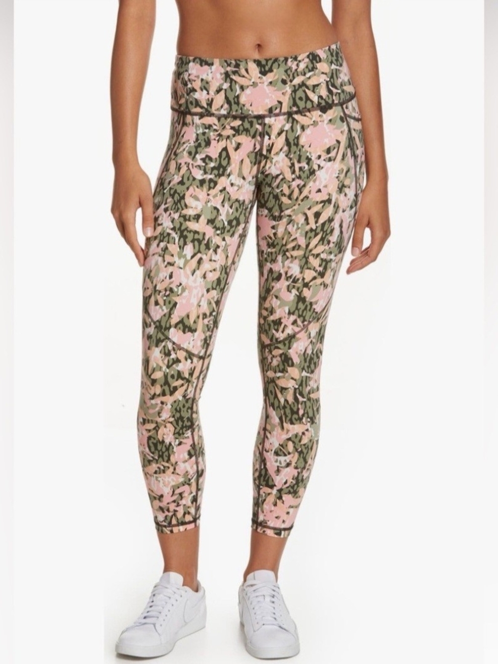 Sweaty Betty Power Workout Leggings. Olive green & Pink print. Size M